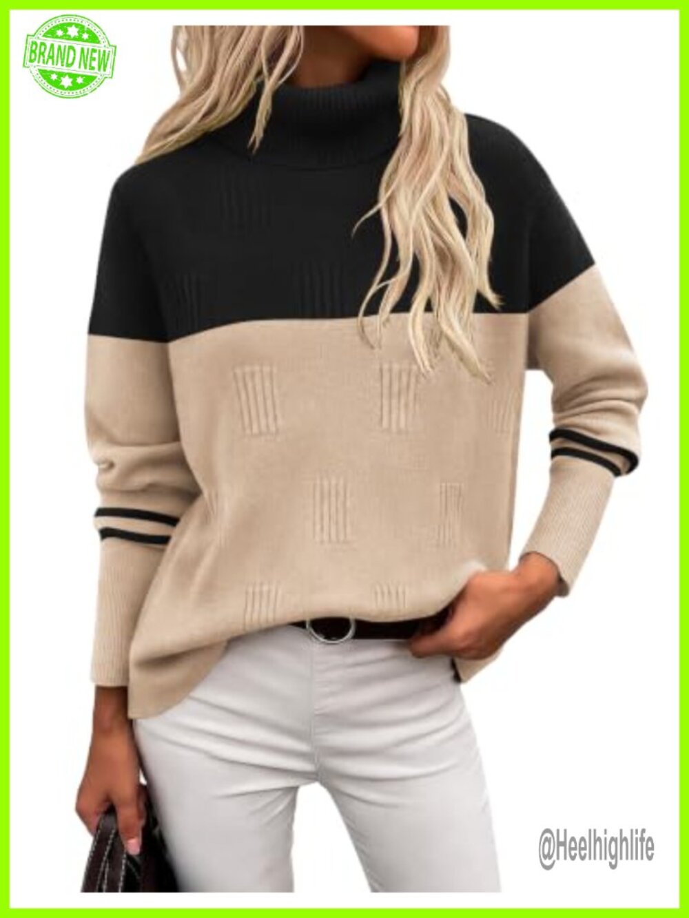 Women's Turtleneck Knitted Sweater Long Sleeve Fall Winter Ribbed Pullover